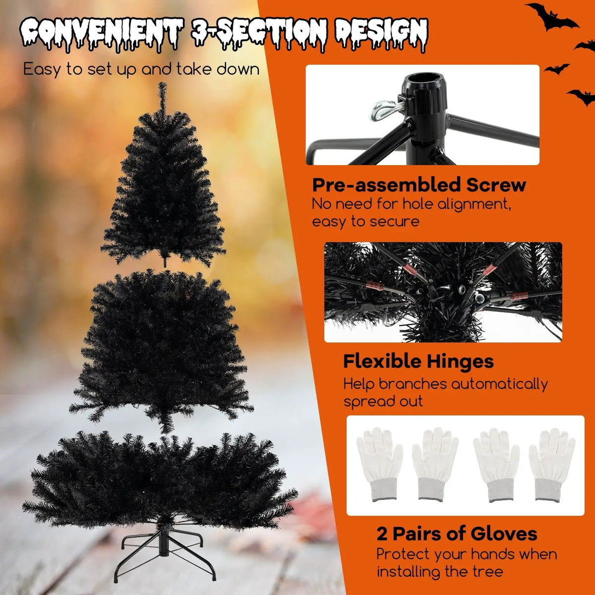 6/7/8 Feet Artificial Christmas Tree with 6 Lighting Modes and Spooky Sounds, photo 8 of 10