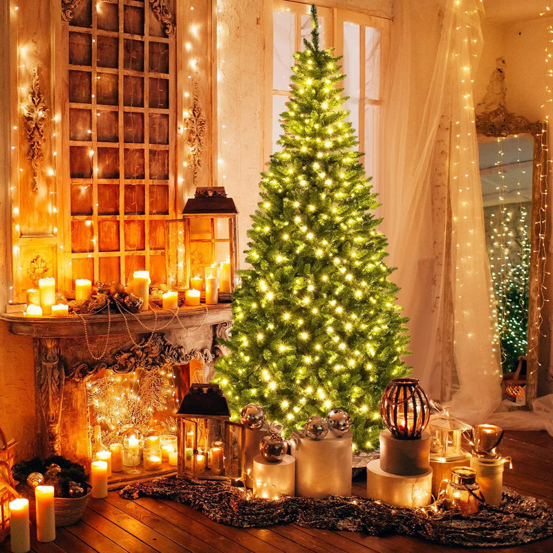 8 FT Corner Artificial Christmas Tree with 1137 Branch Tips and 360 Warm White LED Lights by DirectDeals