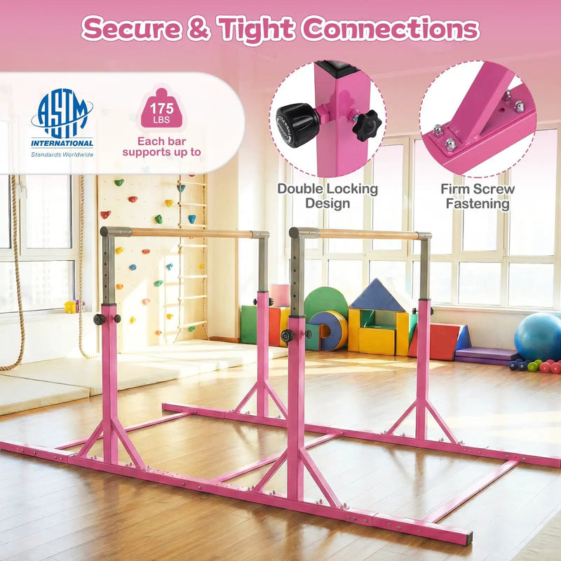8 FT Double Horizontal Bars with 13-Level Adjustable Heights and 6-Level Adjustable Width-Pink by DirectDeals