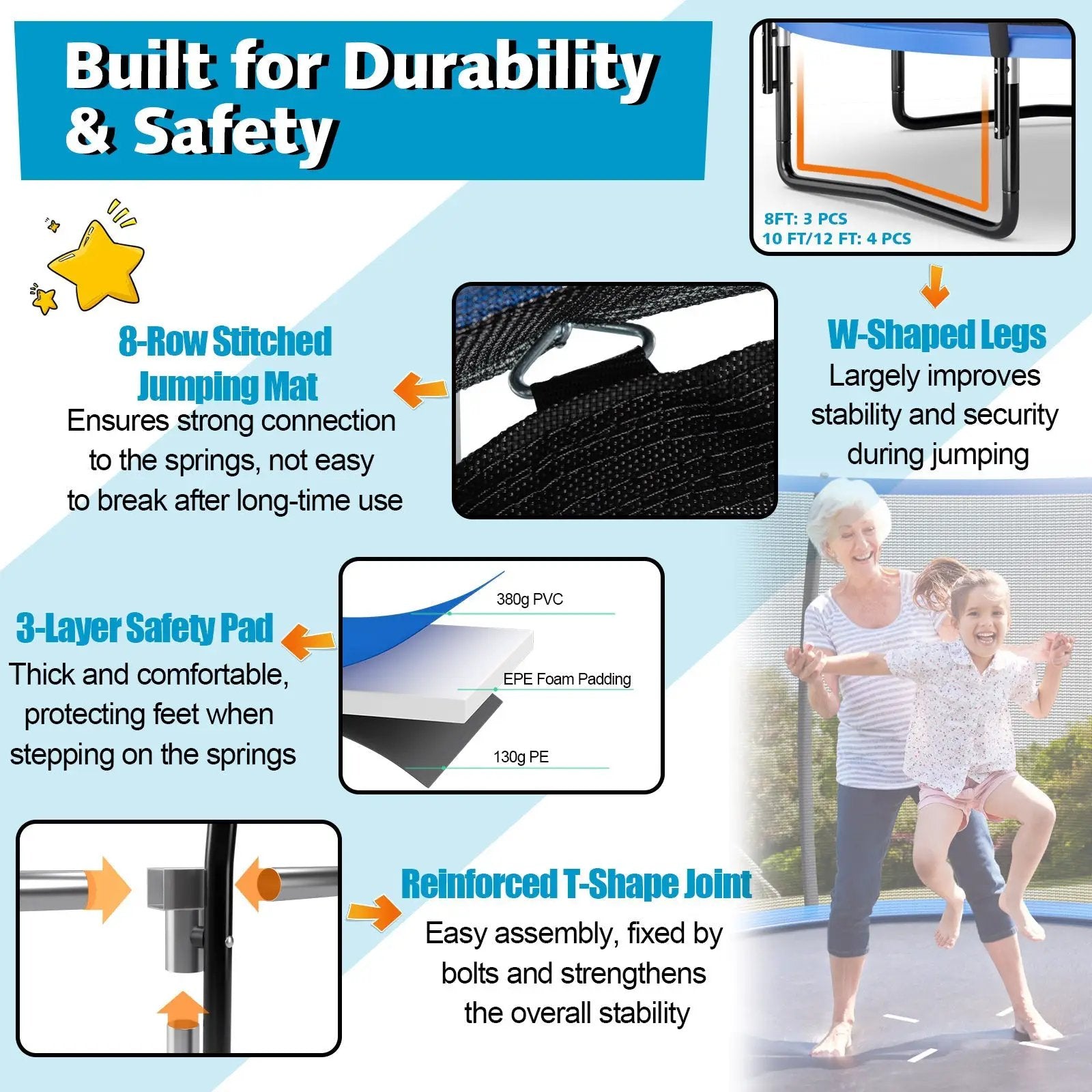 8 Feet ASTM Approved Recreational Trampoline with Ladder-Blue by DirectDeals