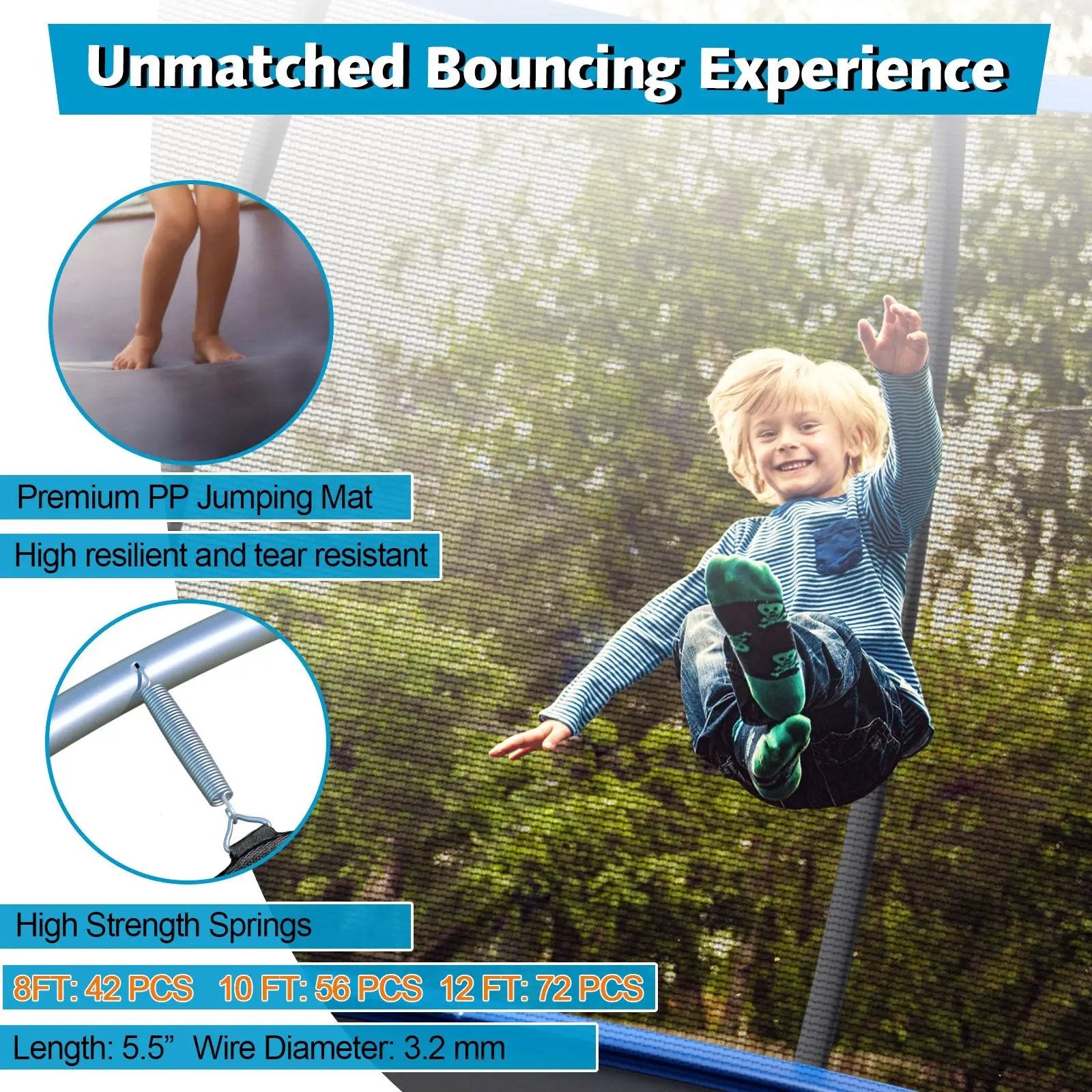 8 Feet ASTM Approved Recreational Trampoline with Ladder-Blue by DirectDeals