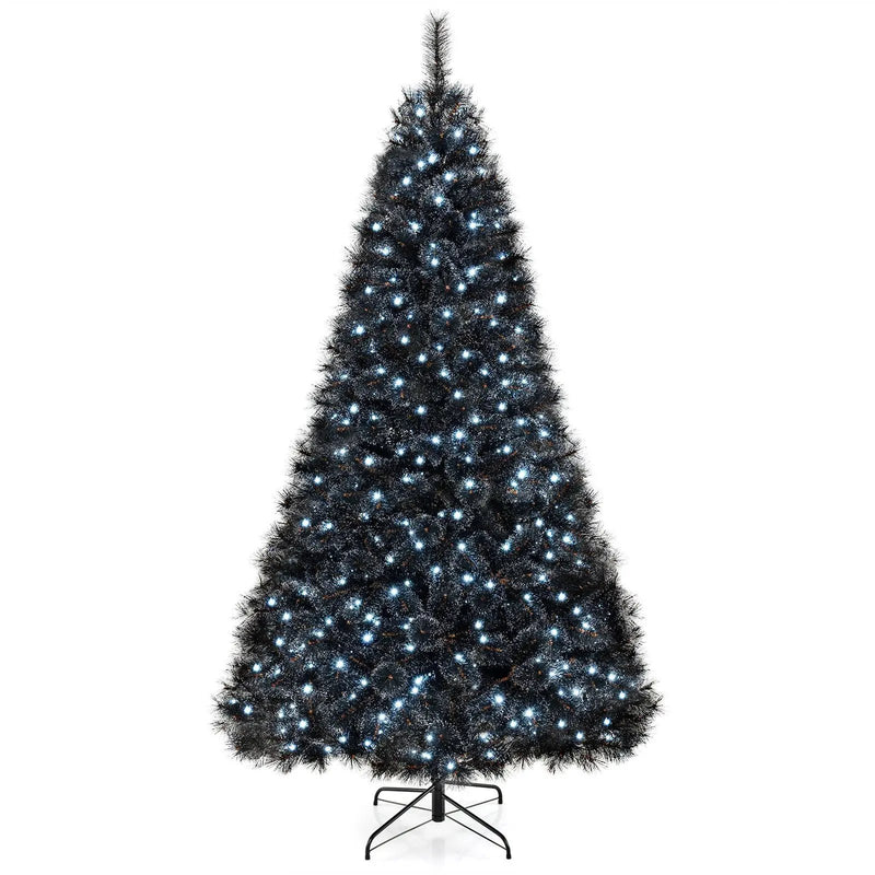 6/7/8 Feet Black Artificial Halloween Christmas Tree with PVC Branch Tips and 210/320/450 Cool White LED Lights by DirectDeals