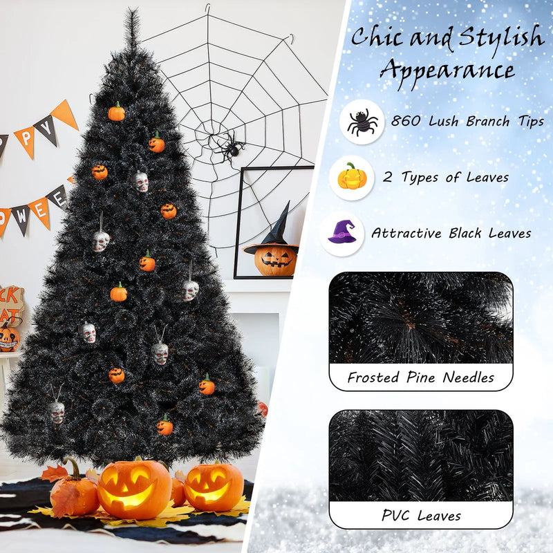 6/7/8 Feet Black Artificial Halloween Christmas Tree with PVC Branch Tips and 210/320/450 Cool White LED Lights by DirectDeals