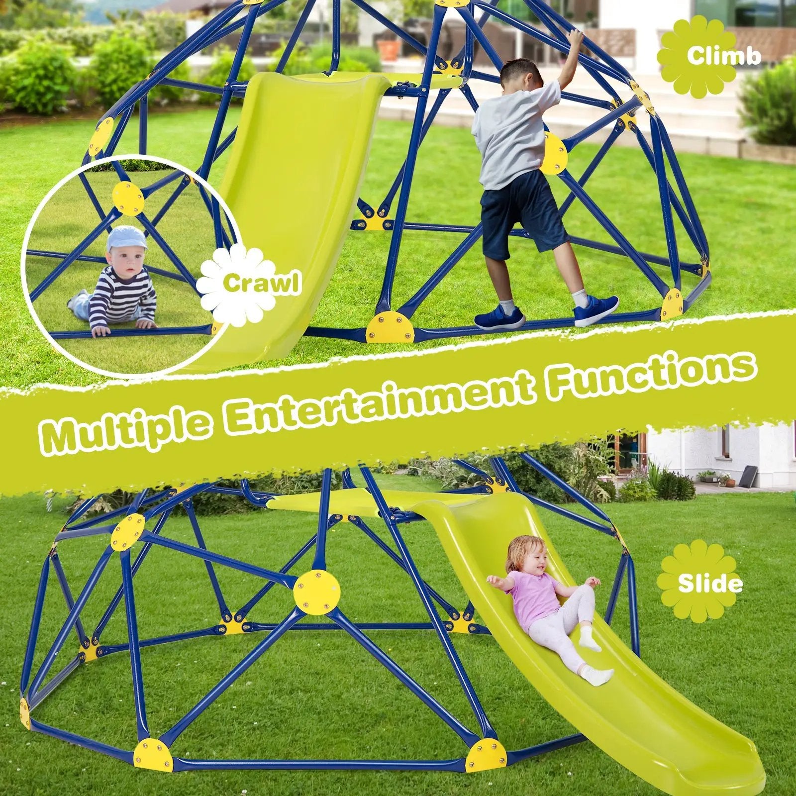 Kids Climbing Dome with Slide and Fabric Cushion for Garden Yard by DirectDeals