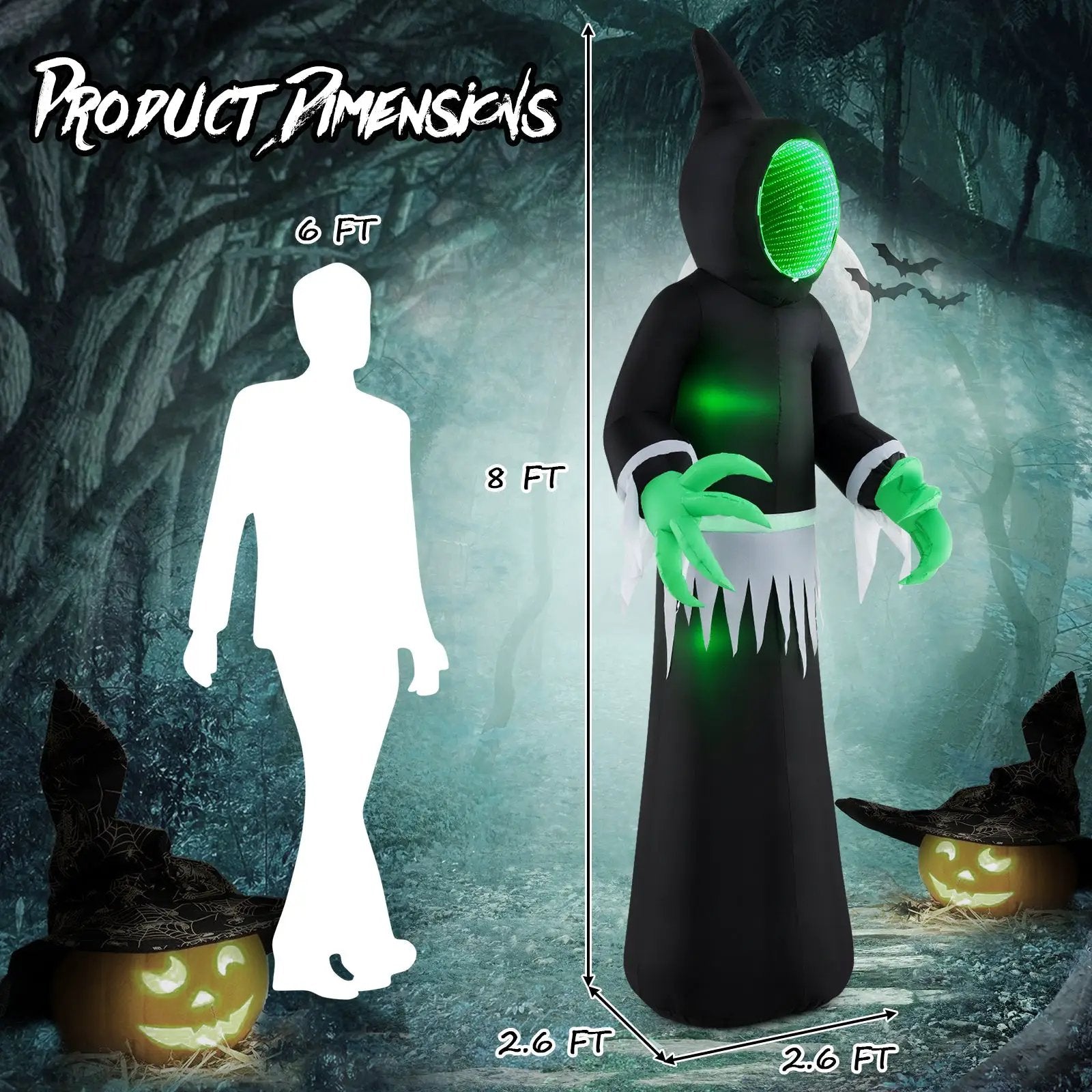 8 Feet Giant Halloween Inflatable Ghost with Built-in LED Lights and Mirror Face by DirectDeals