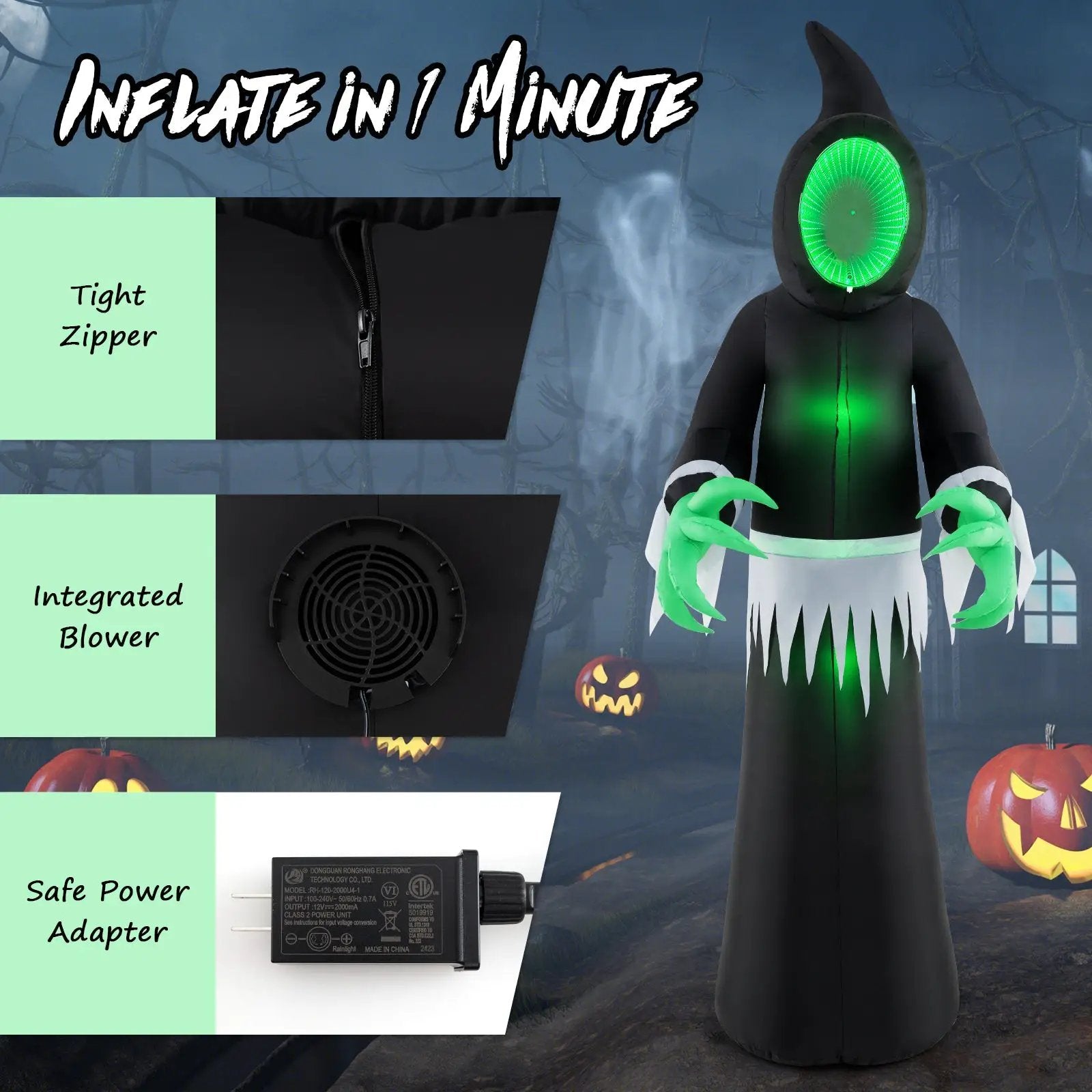 8 Feet Giant Halloween Inflatable Ghost with Built-in LED Lights and Mirror Face by DirectDeals