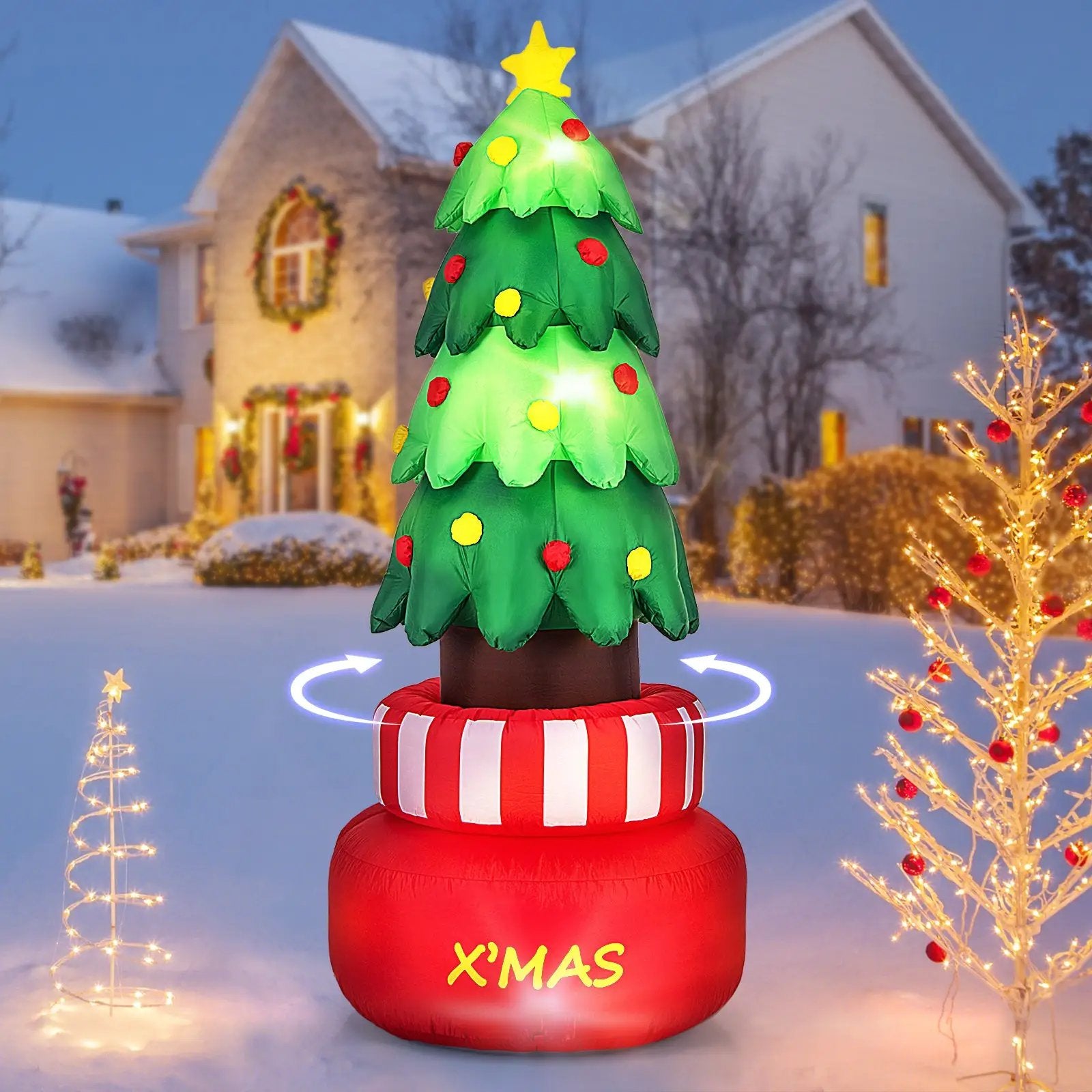 8 Feet Inflatable Rotating Xmas Tree with Built-in LED Lights and Water Bags by DirectDeals