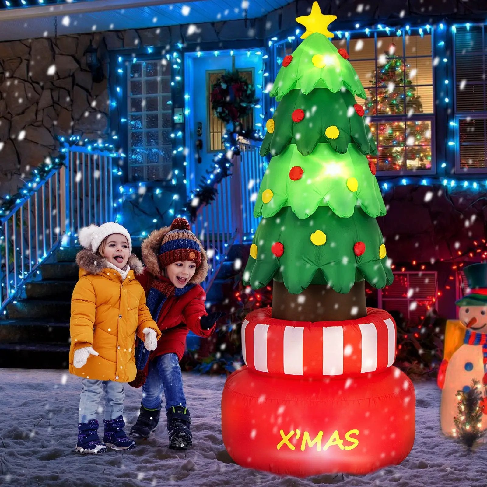8 Feet Inflatable Rotating Xmas Tree with Built-in LED Lights and Water Bags by DirectDeals
