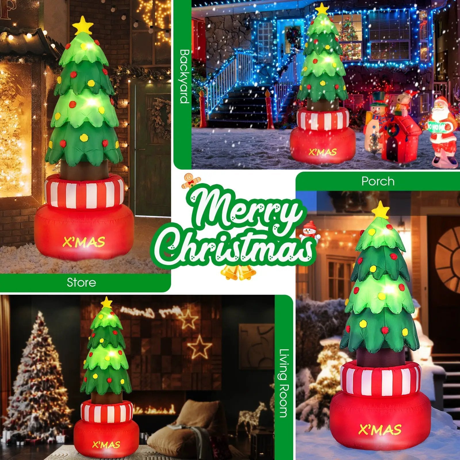 8 Feet Inflatable Rotating Xmas Tree with Built-in LED Lights and Water Bags by DirectDeals