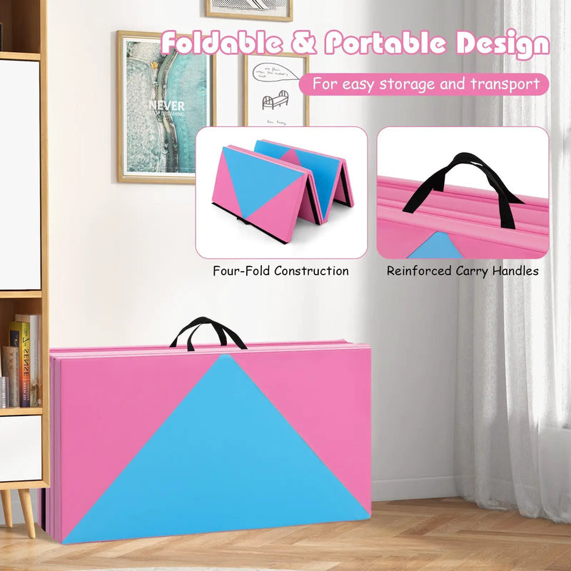 8 Feet PU Leather Folding Gymnastics Mat with Hook and Loop Fasteners by DirectDeals