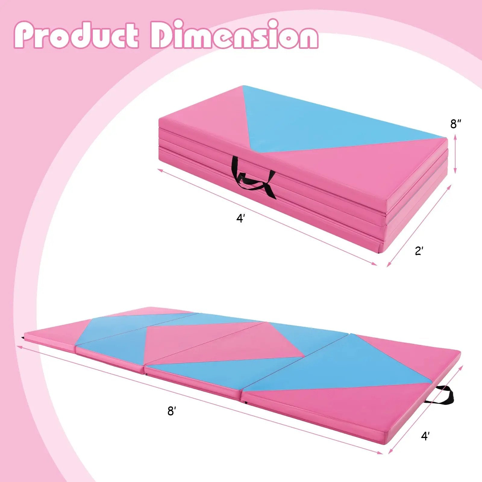 8 Feet PU Leather Folding Gymnastics Mat with Hook and Loop Fasteners by DirectDeals