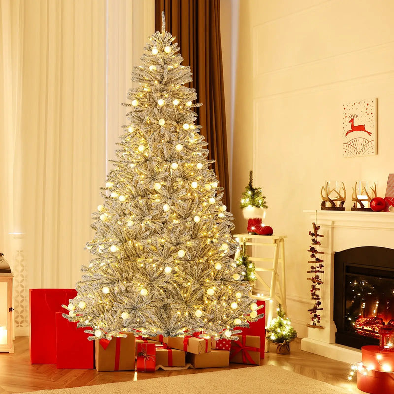6 Feet Snow-flocked Artificial Christmas Tree Pre-lit Hinged with 81 Sphere Lights and Remote by DirectDeals