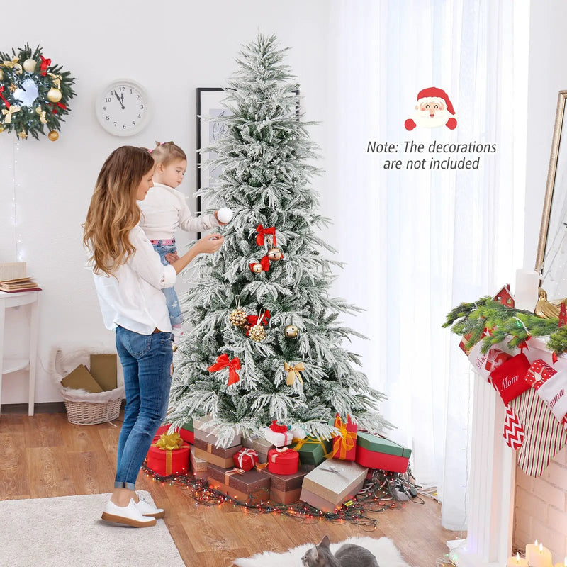 7 Feet Snow-flocked Artificial Christmas Tree Pre-lit Hinged Xmas Tree with Warm White LED Lights by DirectDeals