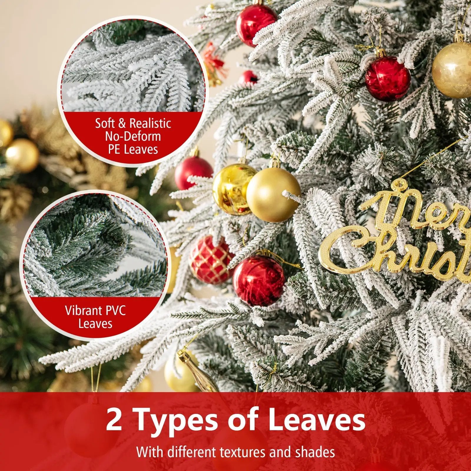7 Feet Snow-flocked Artificial Christmas Tree Pre-lit Hinged Xmas Tree with Warm White LED Lights by DirectDeals