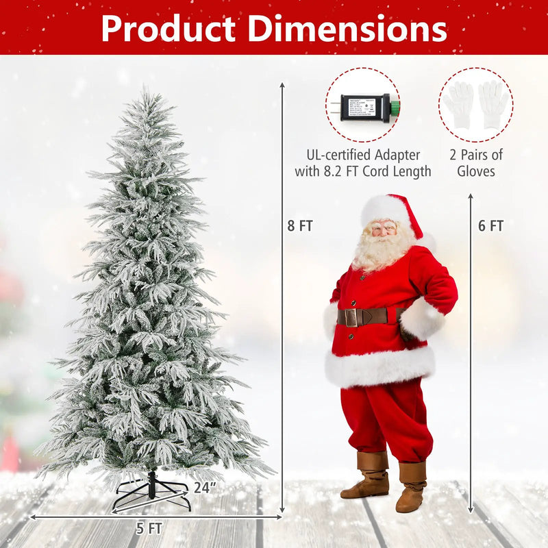 7 Feet Snow-flocked Artificial Christmas Tree Pre-lit Hinged Xmas Tree with Warm White LED Lights by DirectDeals