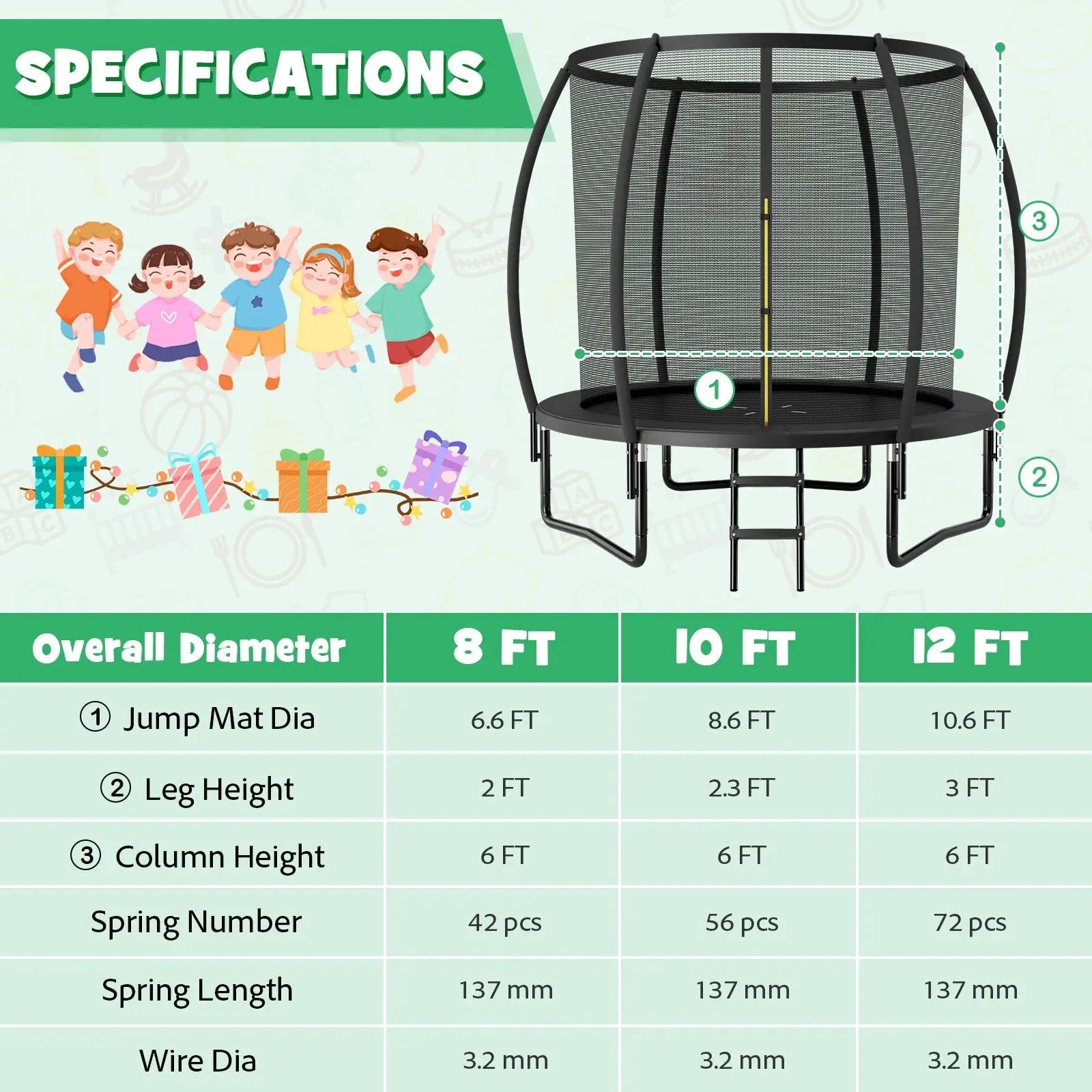 8 Feet ASTM Approved Recreational Trampoline with Ladder-Blue by DirectDeals