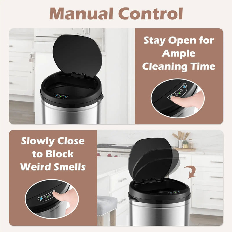 8 Gal Automatic Trash Can with Stainless Steel Frame Touchless Waste Bin-Silver by DirectDeals