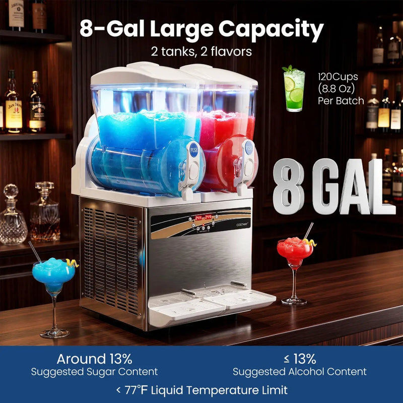 Commercial Slushie Machine 8 Gallon Dual Tank with LED Lights by DirectDeals