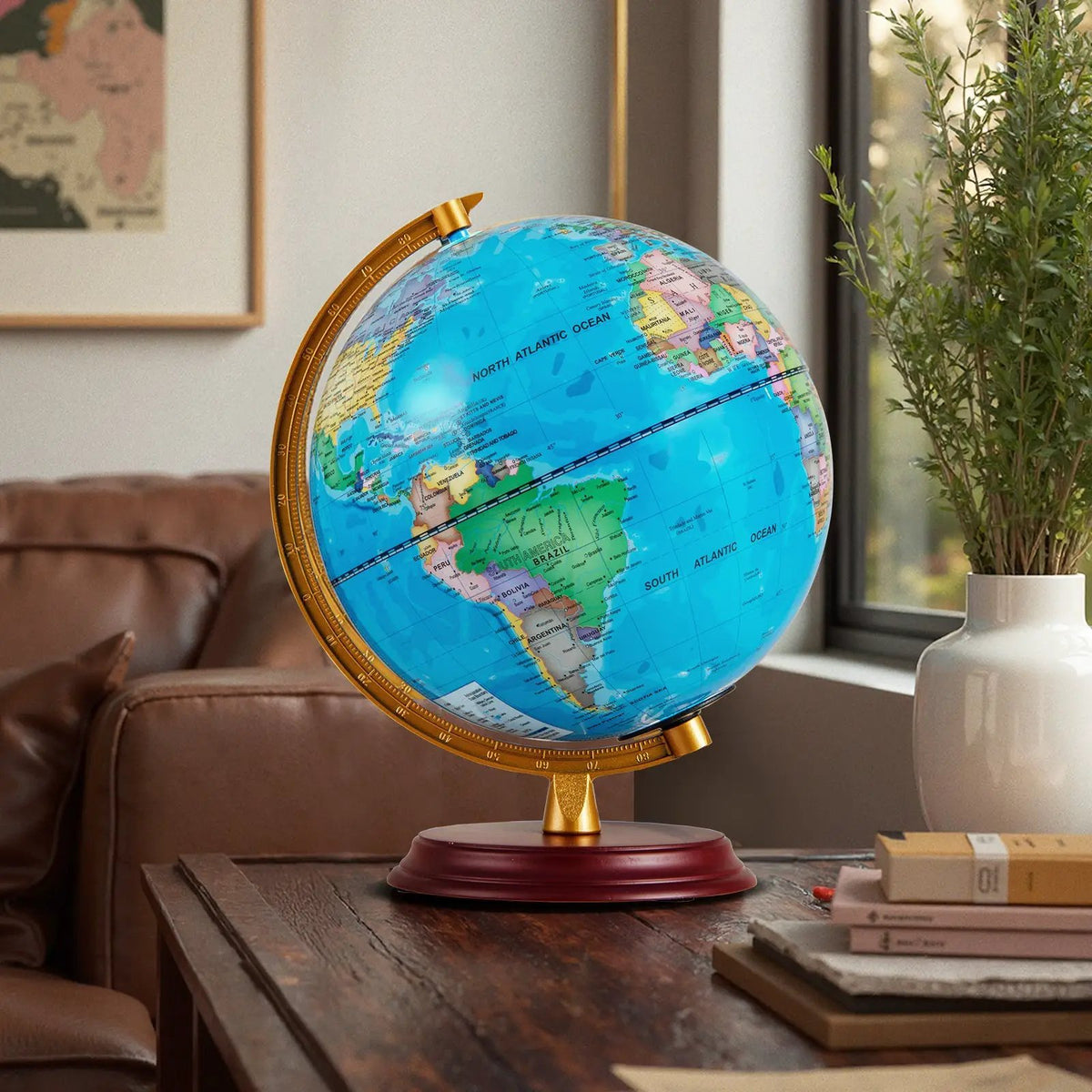 8 Inch Illuminated World Globe Night Light up Globe Lamp with Wooden Stand and HD Map, photo 10 of 16
