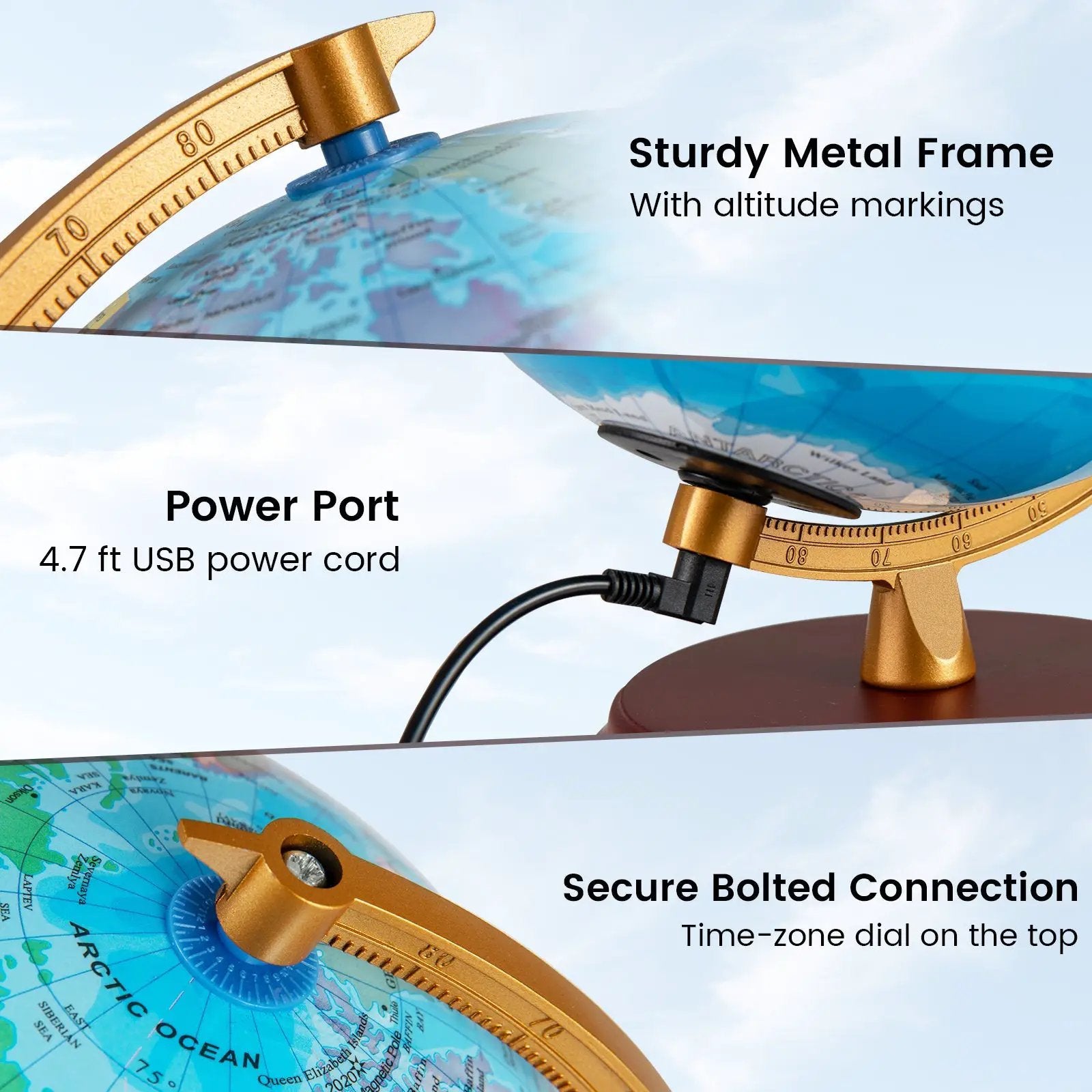8 Inch Illuminated World Globe Night Light up Globe Lamp with Wooden Stand and HD Map by DirectDeals