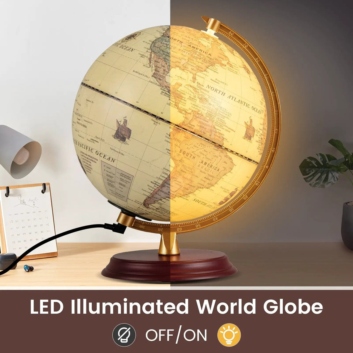 8 Inch Illuminated World Globe Night Light up Globe Lamp with Wooden Stand and HD Map, photo 11 of 16