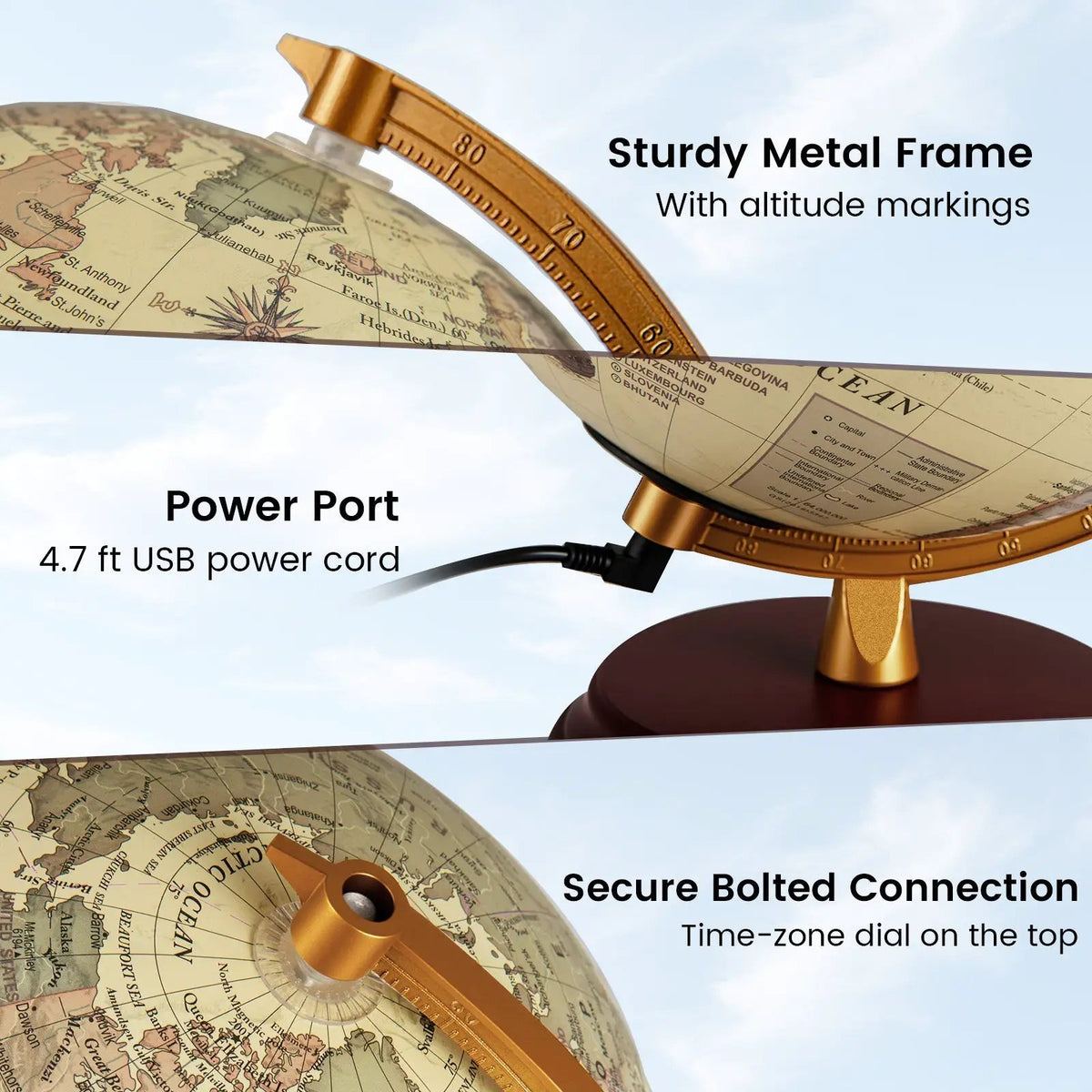 8 Inch Illuminated World Globe Night Light up Globe Lamp with Wooden Stand and HD Map, photo 15 of 16
