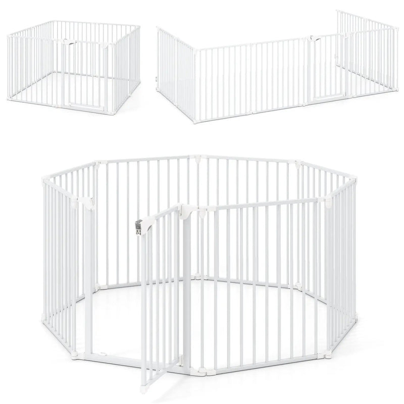 8-Panel Extra Wide Baby Gate Adjustable Pet Safety Fence with Auto-close Door by DirectDeals