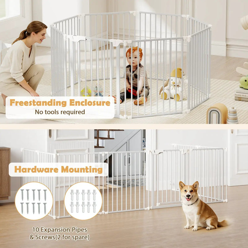 8-Panel Extra Wide Baby Gate Adjustable Pet Safety Fence with Auto-close Door by DirectDeals