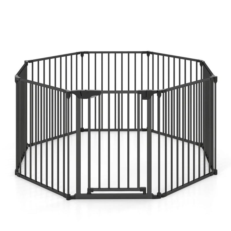 8-Panel Extra Wide Baby Gate Adjustable Pet Safety Fence with Auto-close Door by DirectDeals