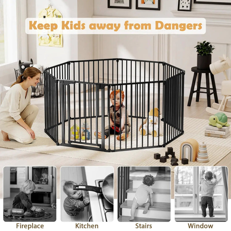 8-Panel Extra Wide Baby Gate Adjustable Pet Safety Fence with Auto-close Door by DirectDeals