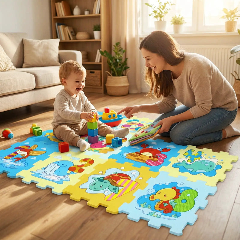 8-Piece Educational Interlocking Baby Play Mat with Animals and Numbers by DirectDeals