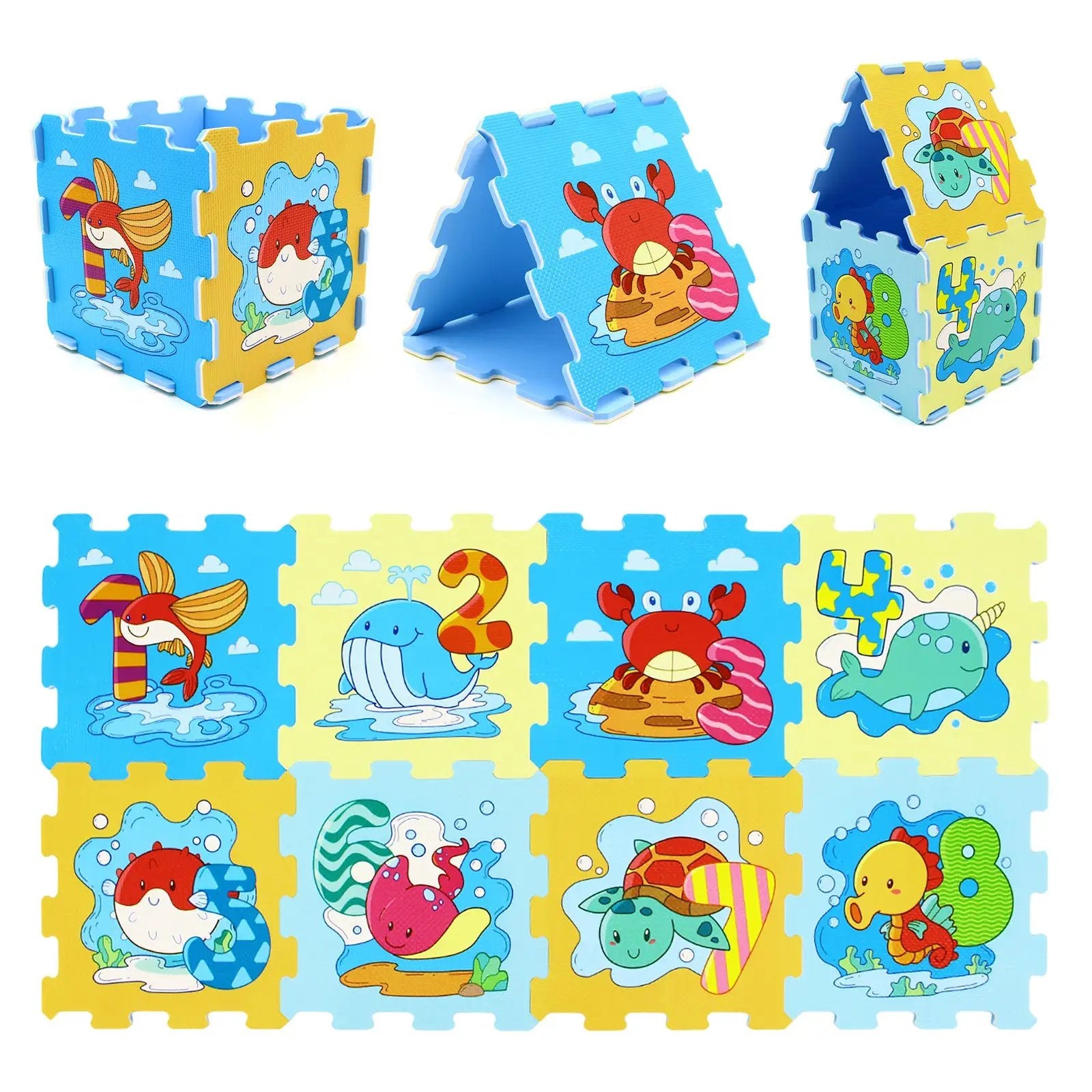 8-Piece Educational Interlocking Baby Play Mat with Animals and Numbers by DirectDeals