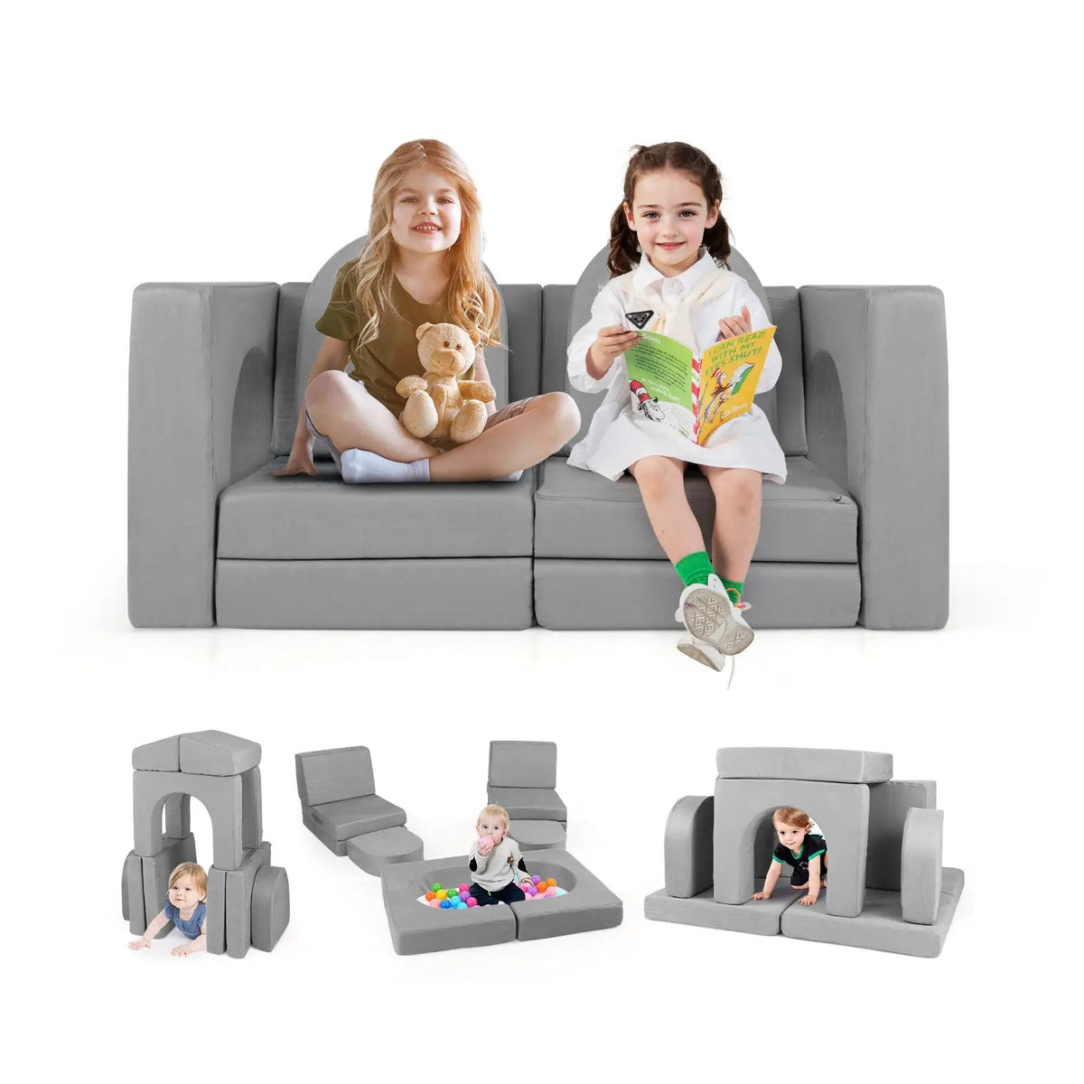 8-Piece Modular Kids Play Couch with Comfy Suede Fabric, photo 2 of 9
