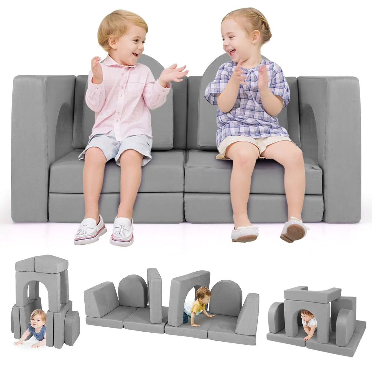 8-Piece Modular Kids Play Couch with Comfy Suede Fabric, photo 3 of 9