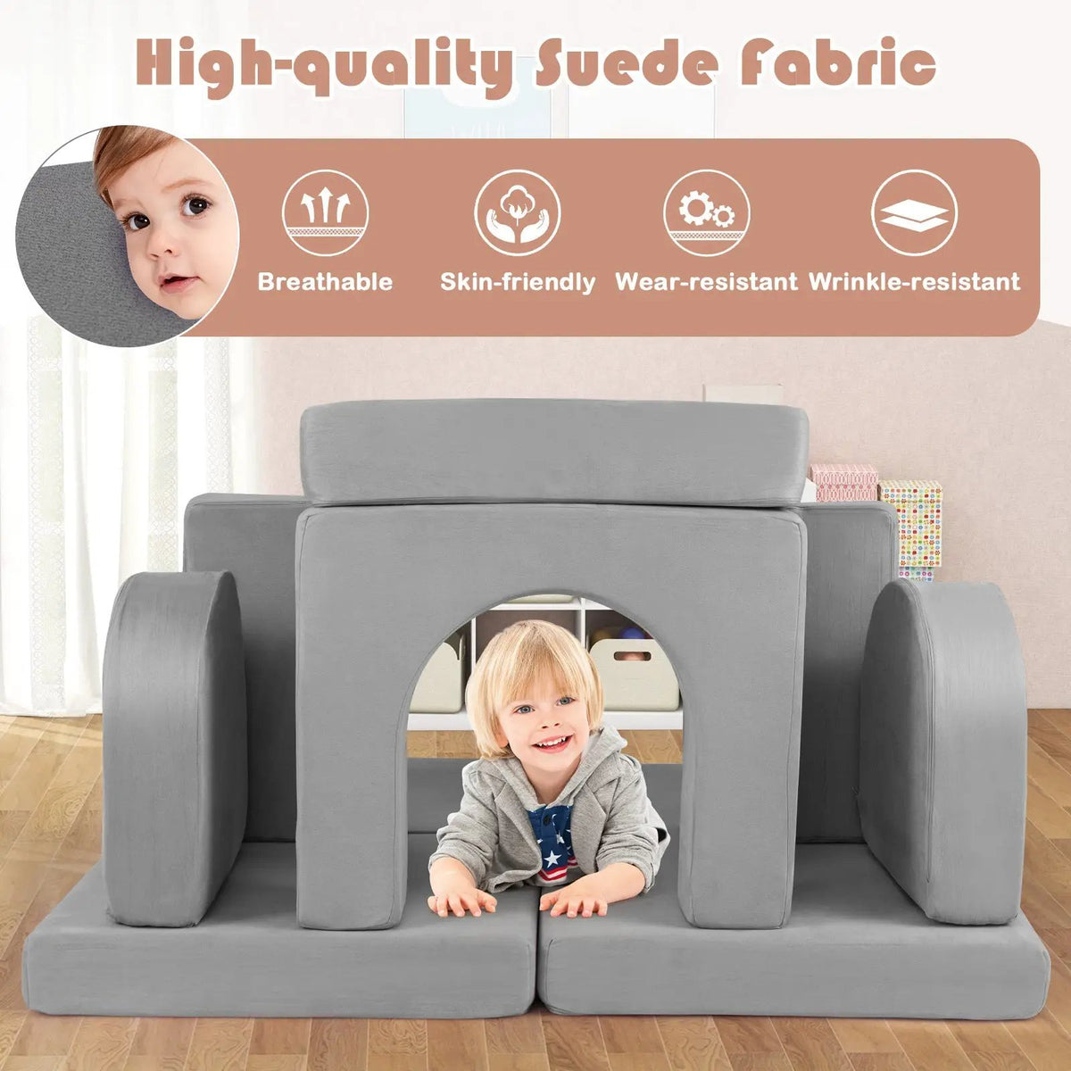 8-Piece Modular Kids Play Couch with Comfy Suede Fabric, photo 6 of 9