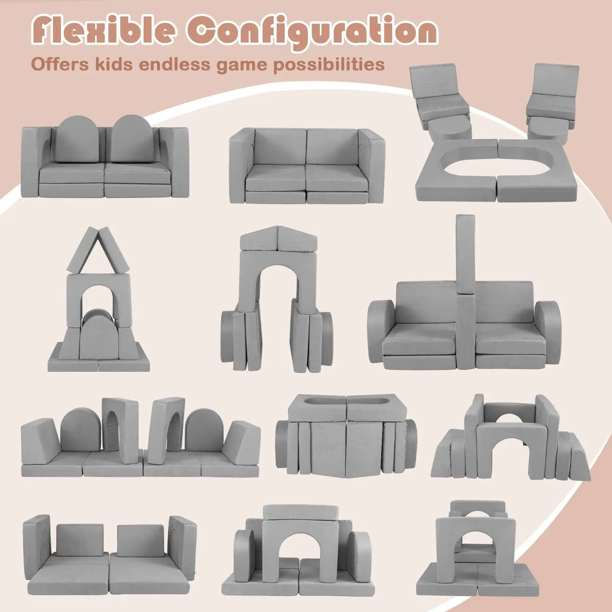 8-Piece Modular Kids Play Couch with Comfy Suede Fabric, photo 7 of 9