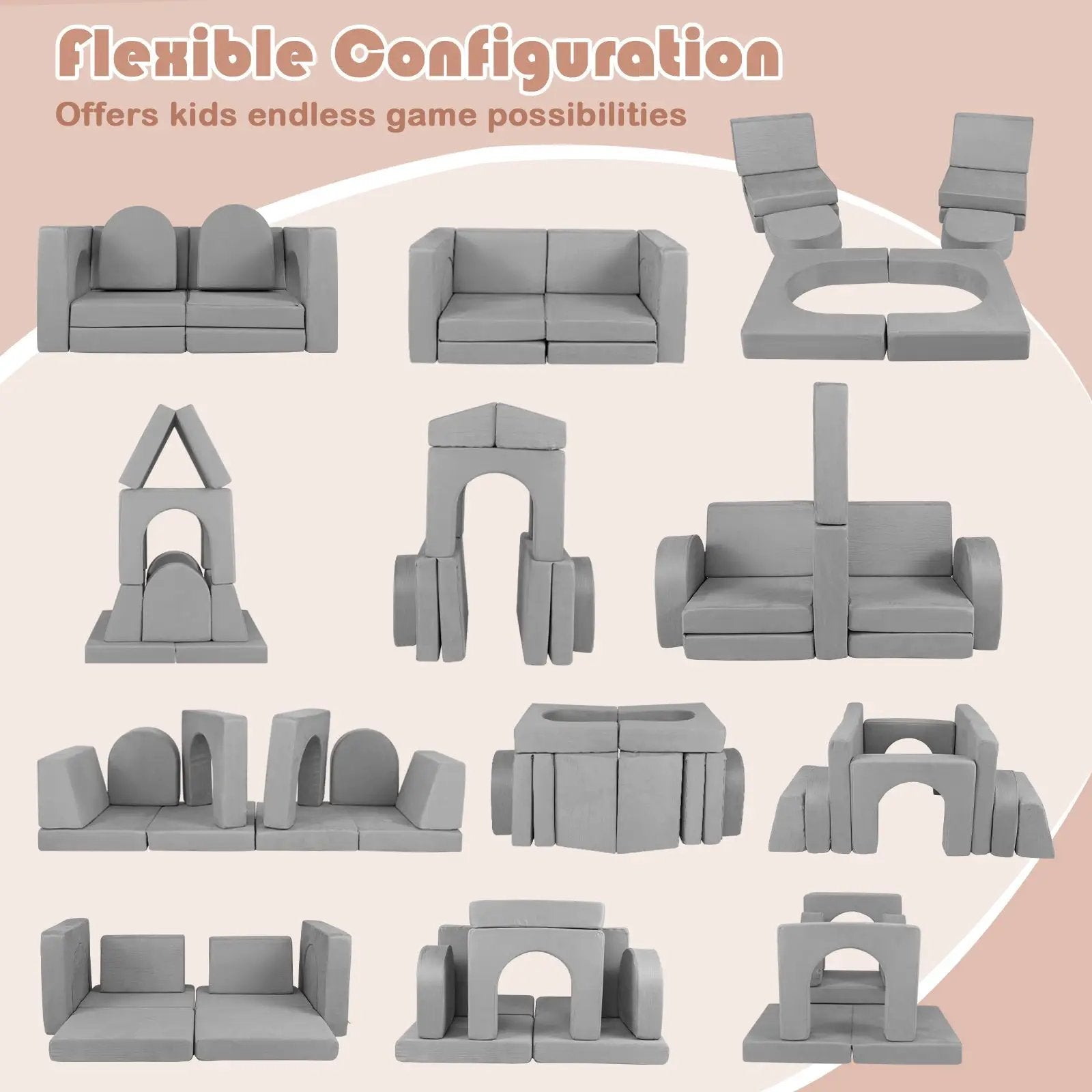 8-Piece Modular Kids Play Couch with Comfy Suede Fabric by DirectDeals