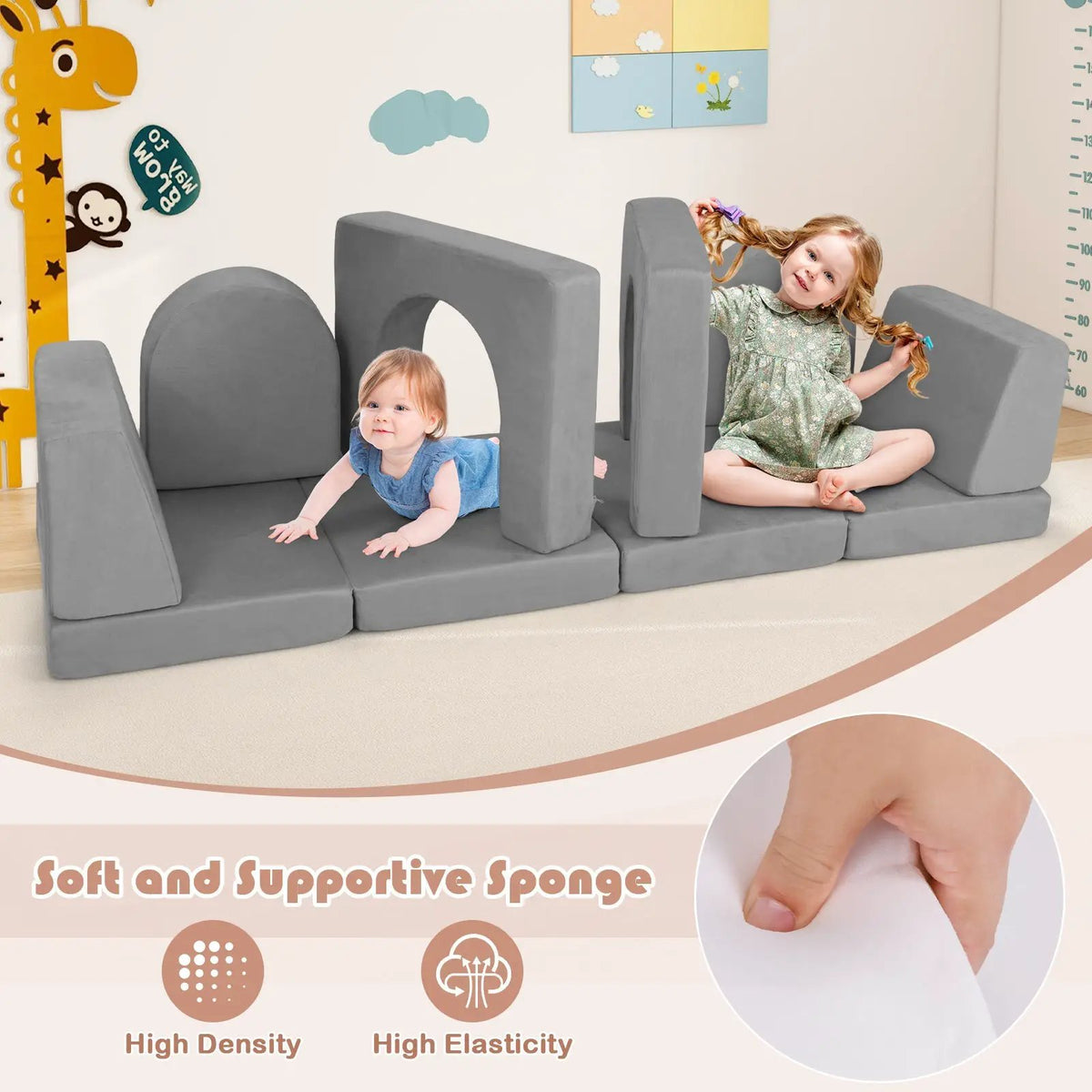 8-Piece Modular Kids Play Couch with Comfy Suede Fabric, photo 8 of 9