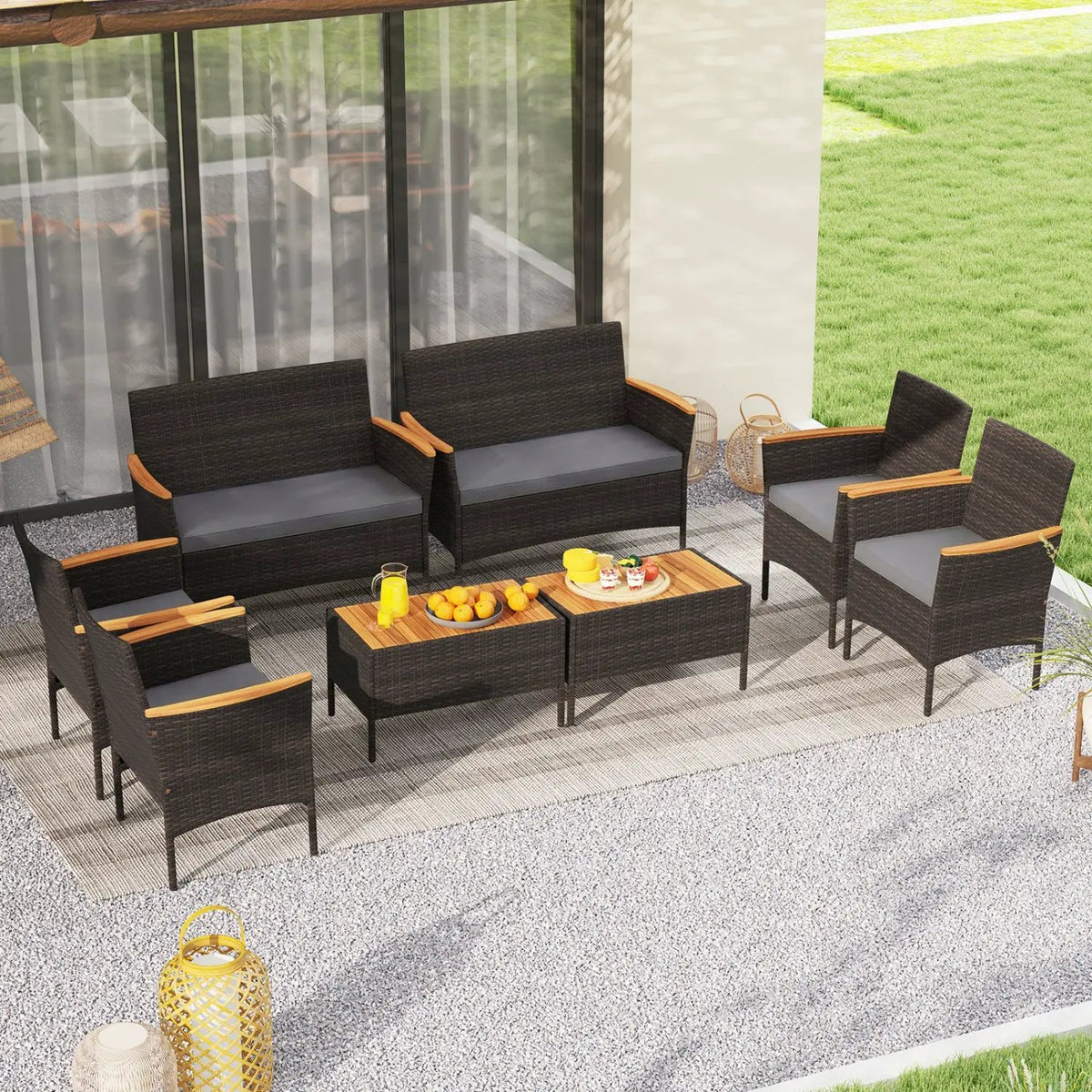8 Piece Patio Wicker Sofa Set 4 Rattan Chairs and 2 Loveseat with 2 Table, photo 10 of 16