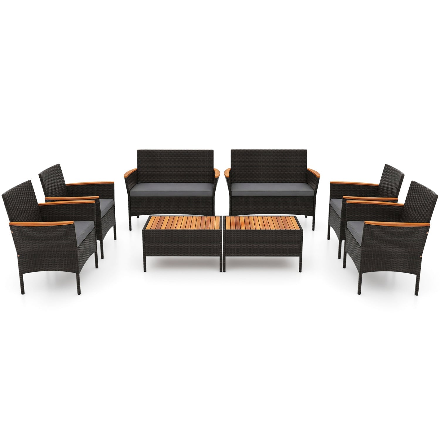 8 Piece Patio Wicker Sofa Set 4 Rattan Chairs and 2 Loveseat with 2 Table by DirectDeals