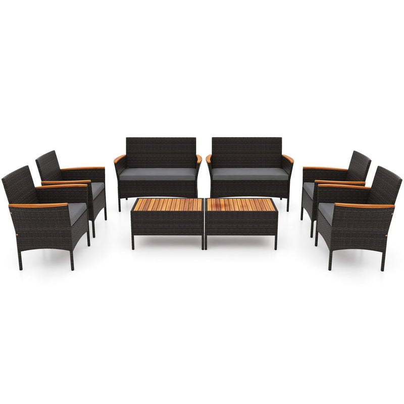 8 Piece Patio Wicker Sofa Set 4 Rattan Chairs and 2 Loveseat with 2 Table by DirectDeals