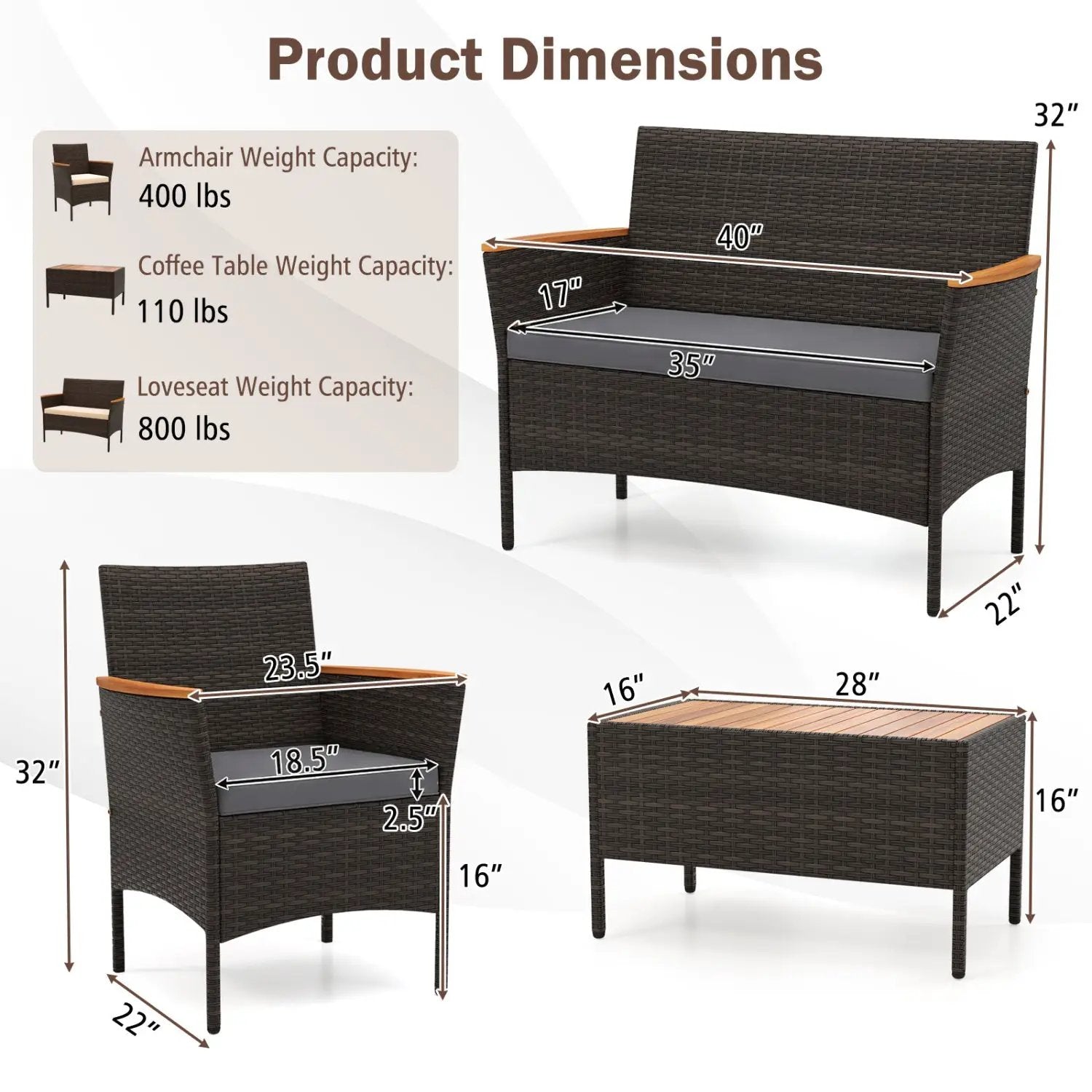8 Piece Patio Wicker Sofa Set 4 Rattan Chairs and 2 Loveseat with 2 Table by DirectDeals