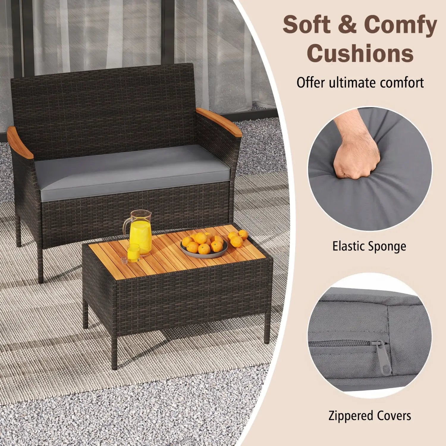 8 Piece Patio Wicker Sofa Set 4 Rattan Chairs and 2 Loveseat with 2 Table by DirectDeals