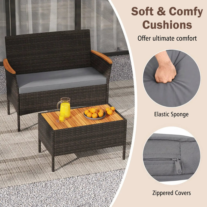 8 Piece Patio Wicker Sofa Set 4 Rattan Chairs and 2 Loveseat with 2 Table by DirectDeals