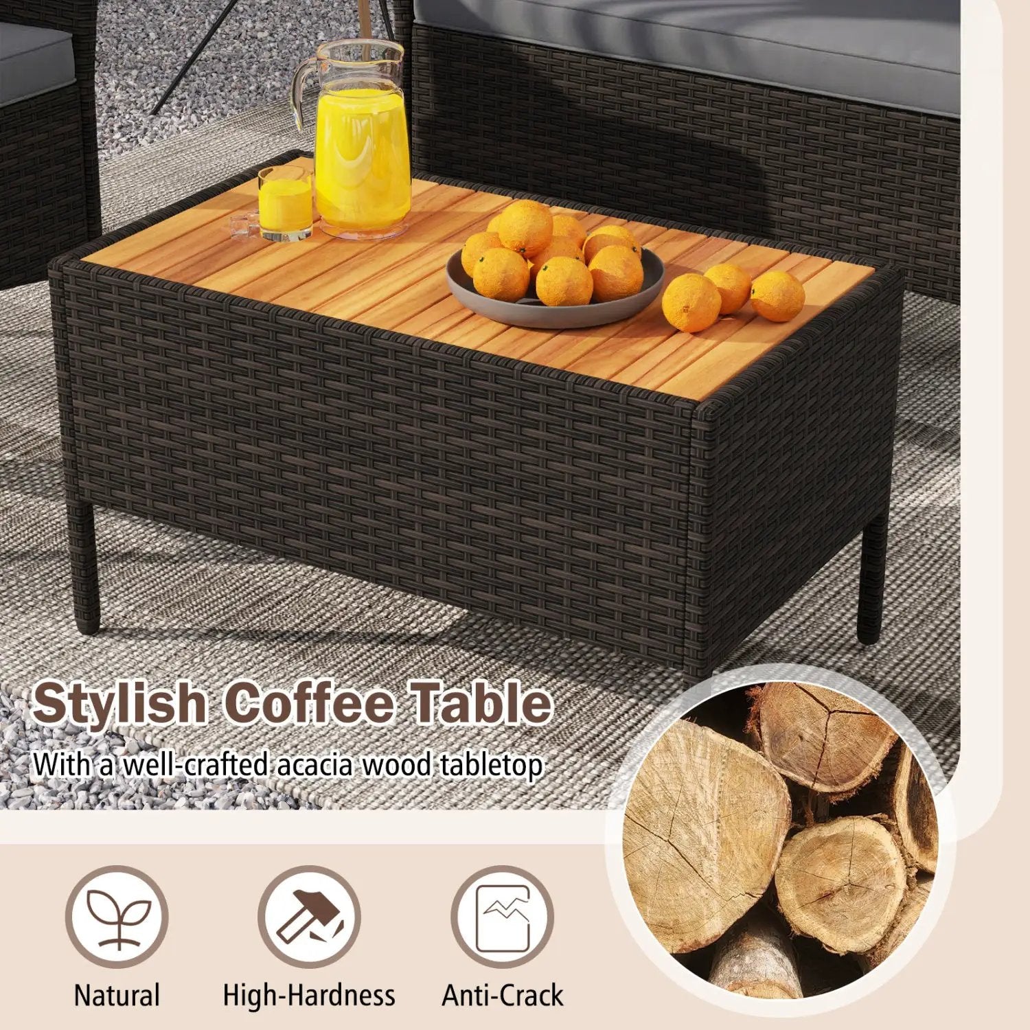 8 Piece Patio Wicker Sofa Set 4 Rattan Chairs and 2 Loveseat with 2 Table by DirectDeals