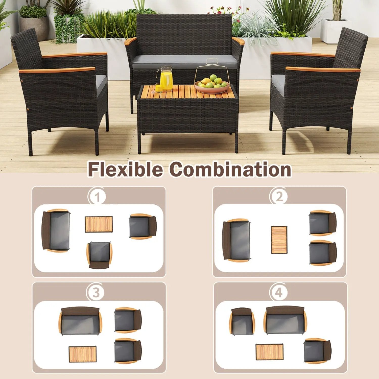 8 Piece Patio Wicker Sofa Set 4 Rattan Chairs and 2 Loveseat with 2 Table by DirectDeals
