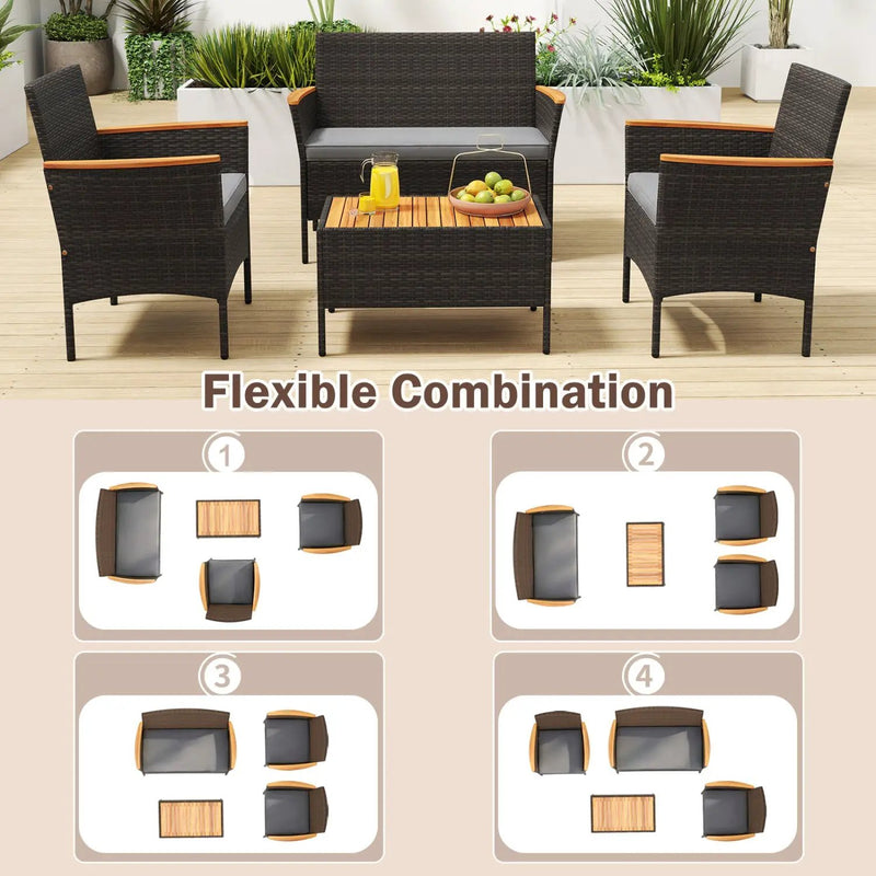 8 Piece Patio Wicker Sofa Set 4 Rattan Chairs and 2 Loveseat with 2 Table by DirectDeals