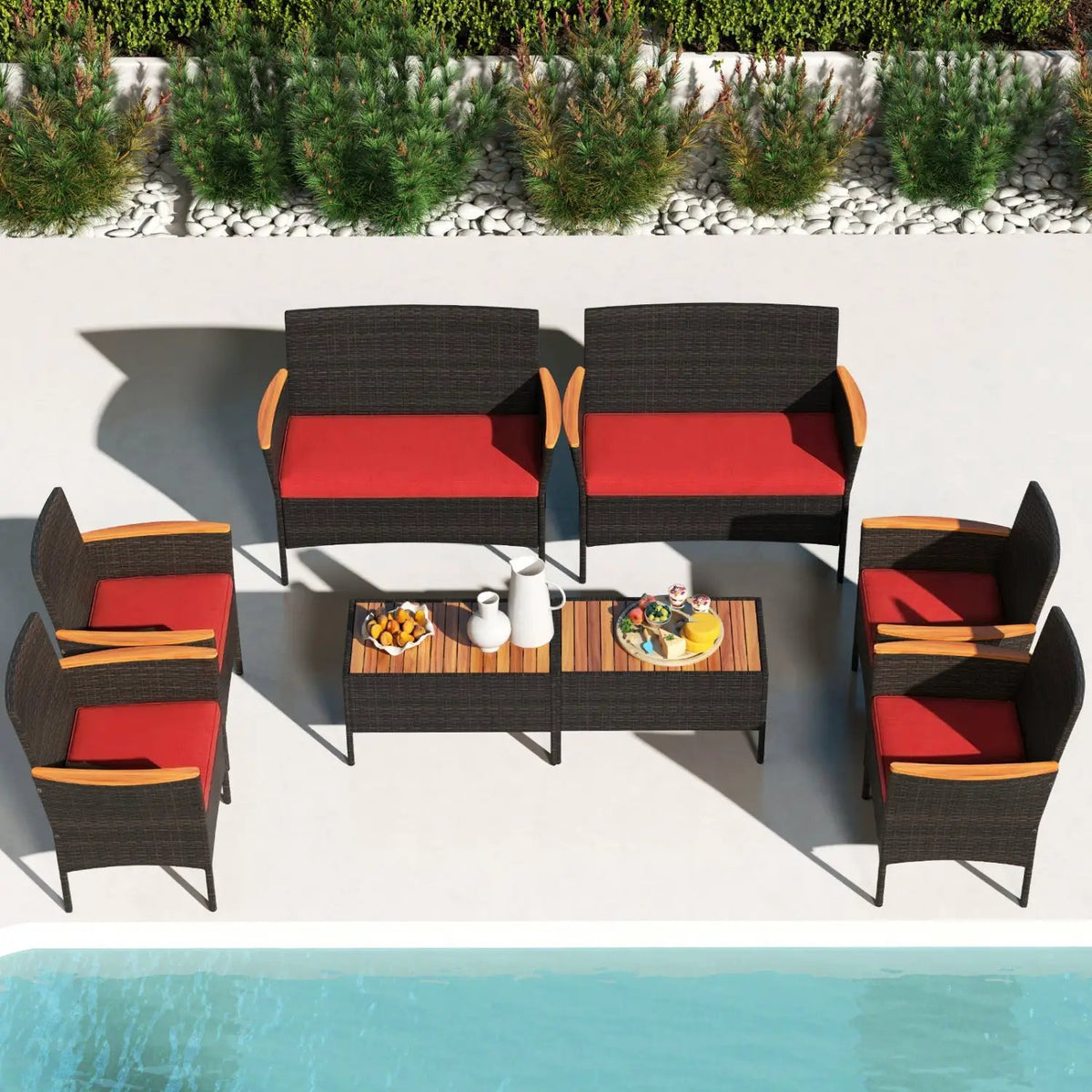 8 Piece Patio Wicker Sofa Set 4 Rattan Chairs and 2 Loveseat with 2 Table, photo 3 of 16