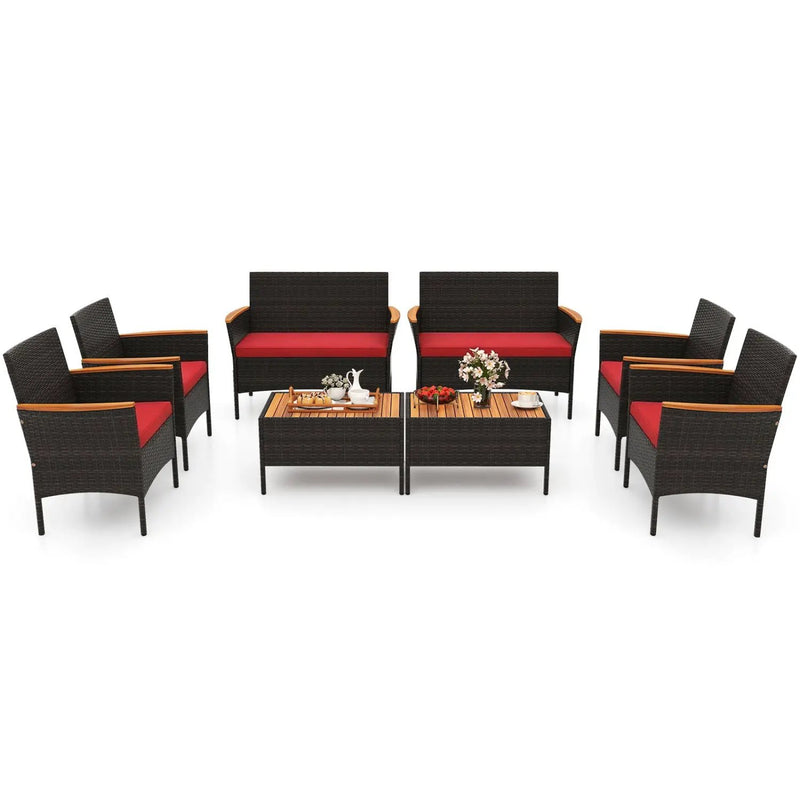 8 Piece Patio Wicker Sofa Set 4 Rattan Chairs and 2 Loveseat with 2 Table by DirectDeals