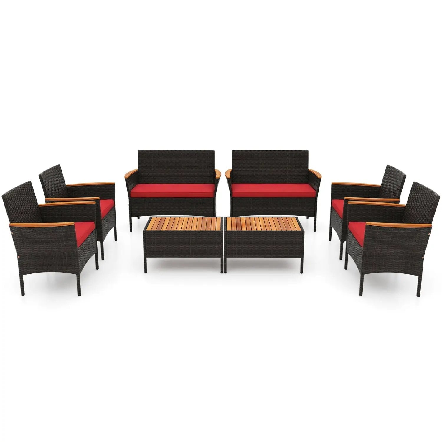 8 Piece Patio Wicker Sofa Set 4 Rattan Chairs and 2 Loveseat with 2 Table by DirectDeals